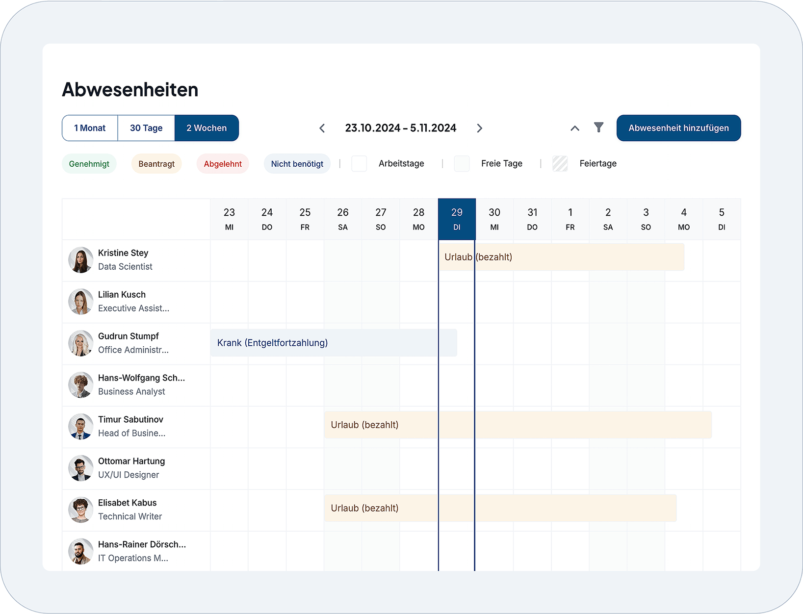 Kalender für Abwesenheiten